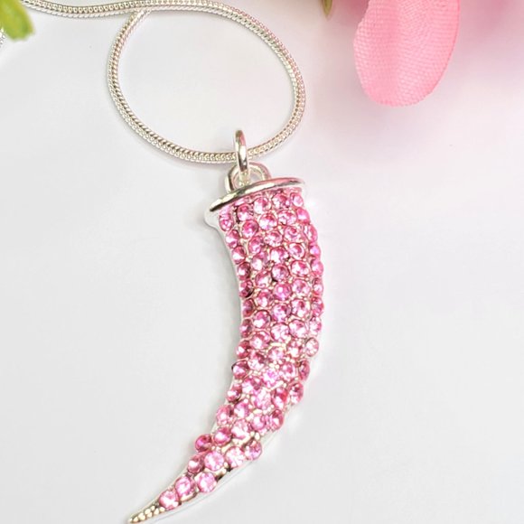 Pink Pave Crystal Horn Necklace - Picture 3 of 6